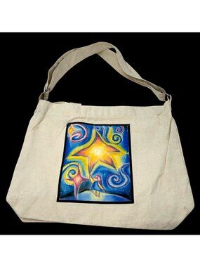 NEW Zippered Canvas Bag Graphic Night Scene with Stars Adjustable Straps